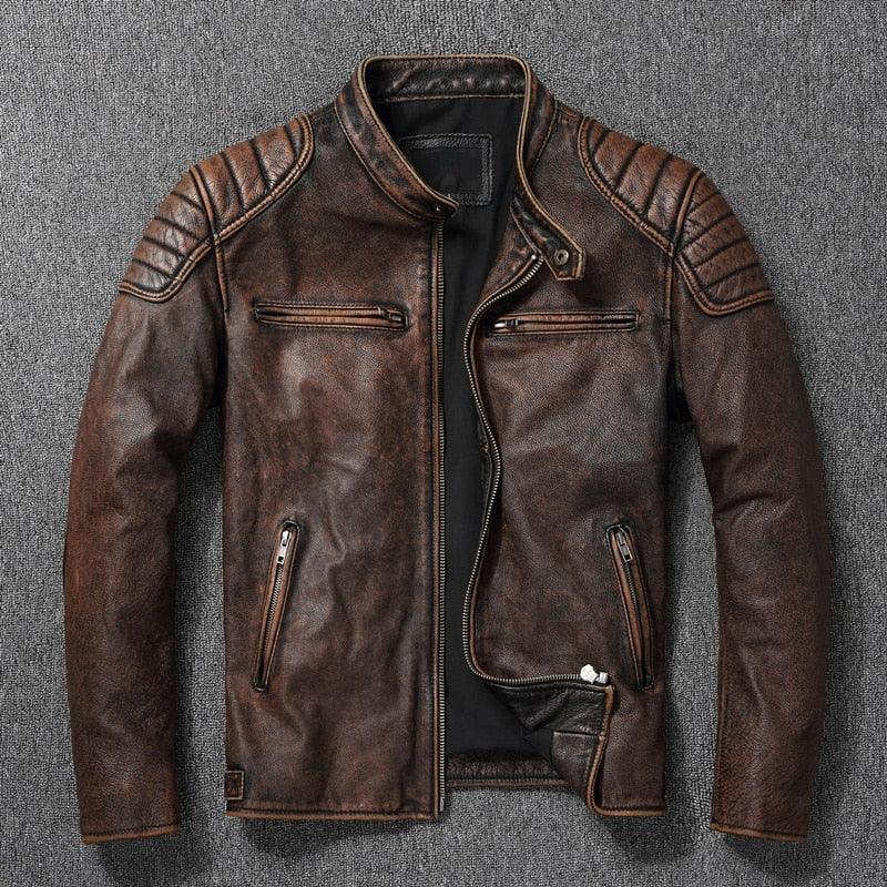 Vintage Brown Genuine Leather Jacket Men